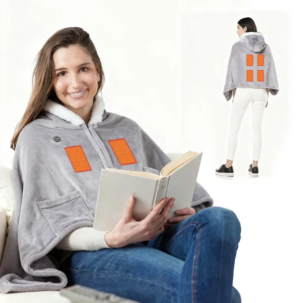 Wearable Electric Heated Blanket Hoodie USB Powered 8 Zone Electric Throw Blanket with Hood, 3 Heat Levels, Machine Washable