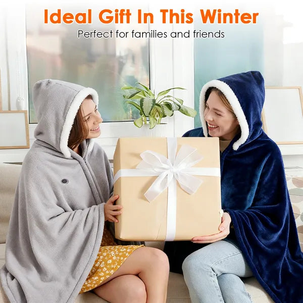 Wearable Electric Heated Blanket Hoodie USB Powered 8 Zone Electric Throw Blanket with Hood, 3 Heat Levels, Machine Washable