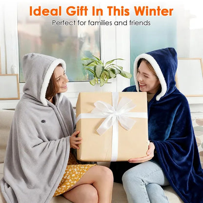 Wearable Electric Heated Blanket Hoodie USB Powered 8 Zone Electric Throw Blanket with Hood, 3 Heat Levels, Machine Washable