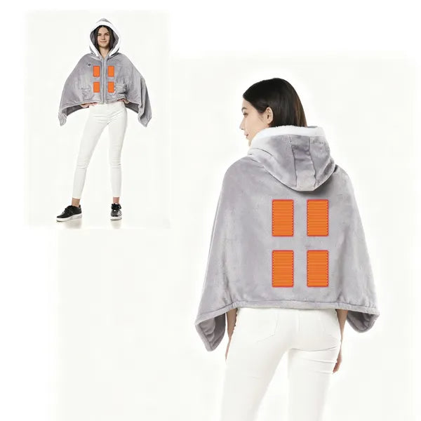 Wearable Electric Heated Blanket Hoodie USB Powered 8 Zone Electric Throw Blanket with Hood, 3 Heat Levels, Machine Washable