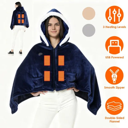 Wearable Electric Heated Blanket Hoodie USB Powered 8 Zone Electric Throw Blanket with Hood, 3 Heat Levels, Machine Washable