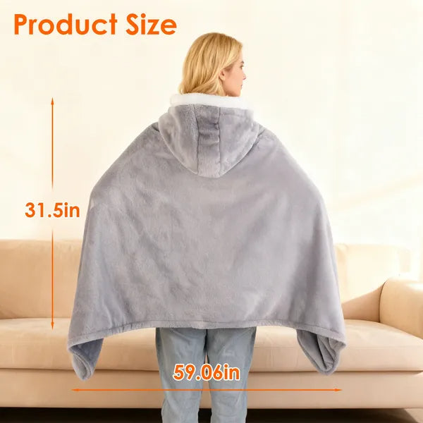 Wearable Electric Heated Blanket Hoodie USB Powered 8 Zone Electric Throw Blanket with Hood, 3 Heat Levels, Machine Washable