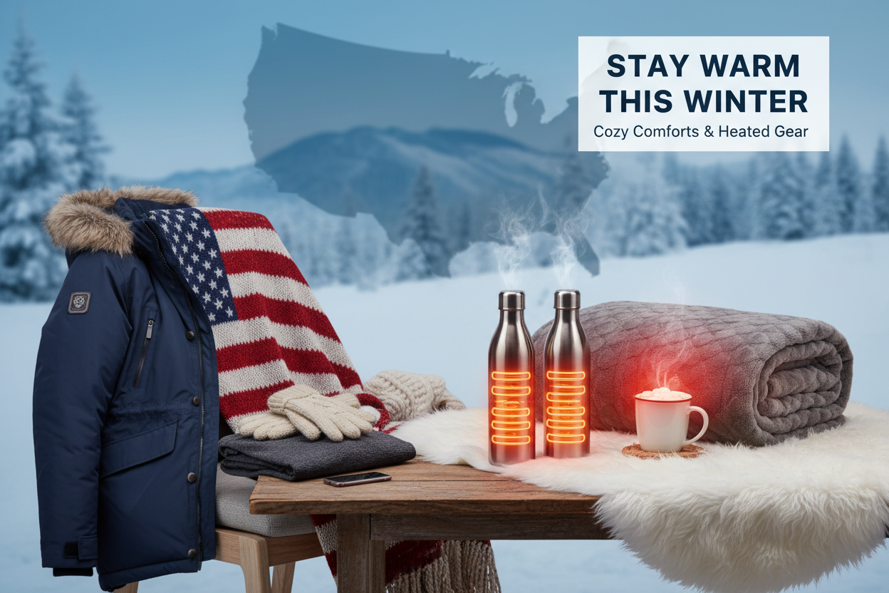 Website Banner That have all heated waer, gear & winter products for USA Peoples.